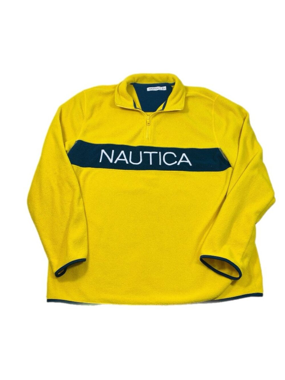 VTG Nautica Colorblock Pullover Sweater Mens XL Yellow Y2K 2000s 1/4 Zip Fleece